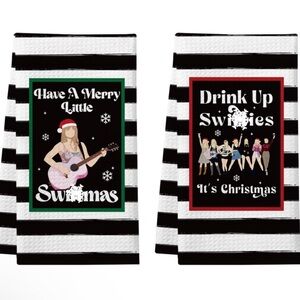 NWT Set of 2 Swiftie Christmas Themed Chevron‎ Kitchen Towels